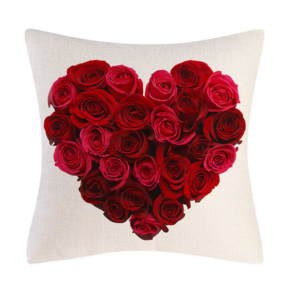 Valentine's Day Linen Pillowcase – Romantic Holiday Gift Cushion Cover for Sofa & Bedroom