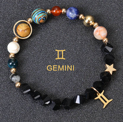 Eight Planets Zodiac Bracelet – Frosted Natural Stone Beads for All 12 Signs