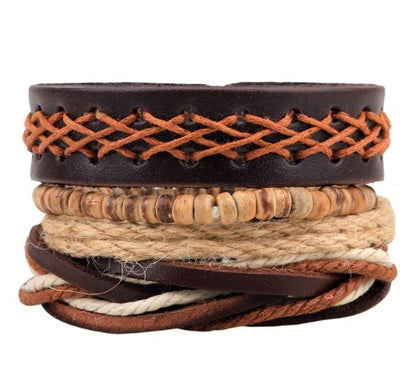 Punk Leather Multilayer Bead Wrap Bracelet – Handwoven Vintage Jewelry for Men & Women