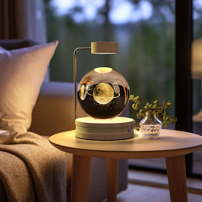 3D Crystal Ball Night Light – USB Wooden Base Bedside Lamp