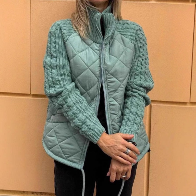 Women's Winter Stand Collar Knitted Jacket with Pockets & Zipper