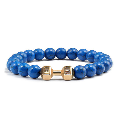 Stone Bead Barbell Bracelet – 8mm Electroplated Alloy Jewelry for Men & Women