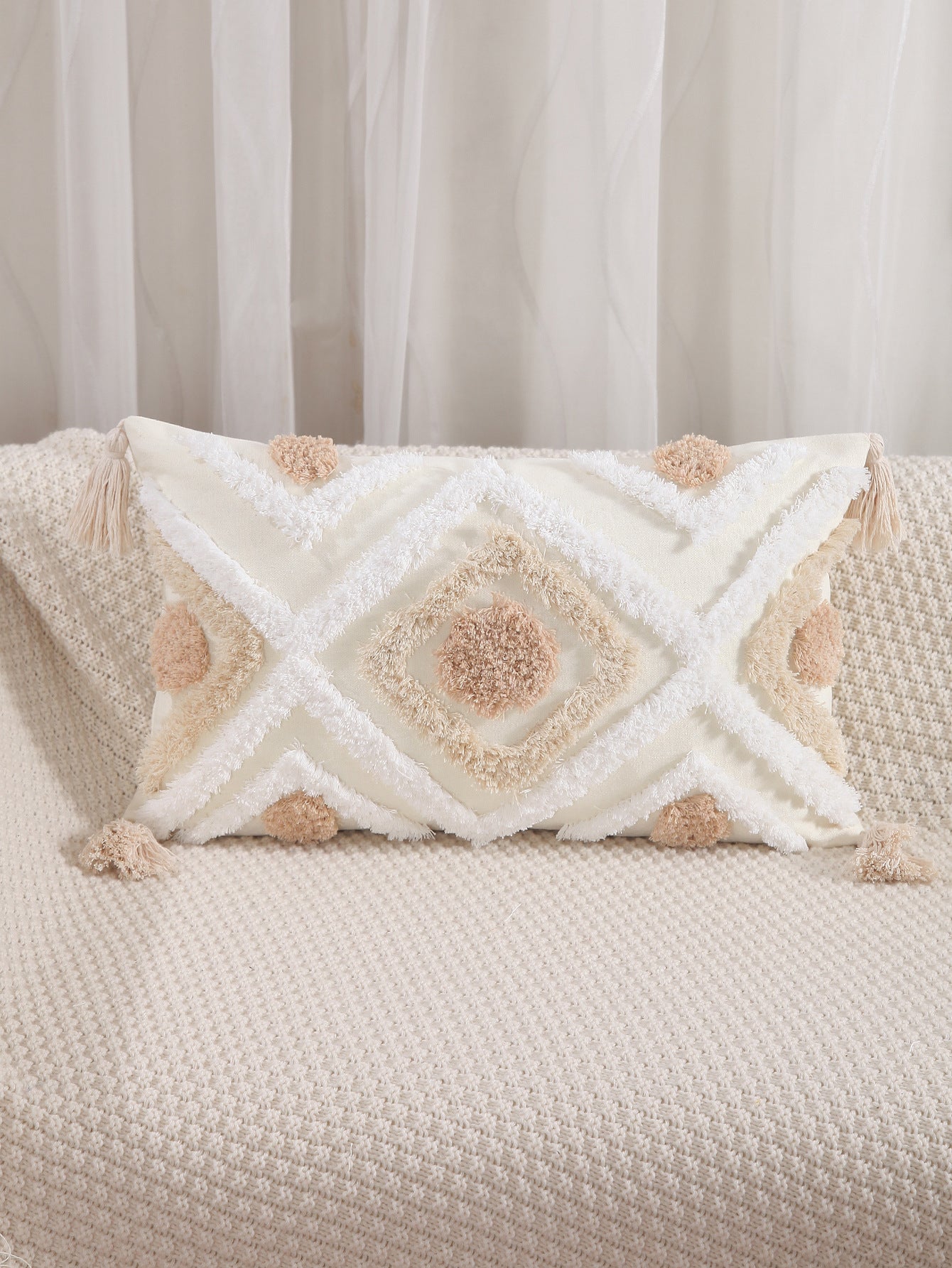 Bohemian Geometric Tufted Pillowcase – Decorative Cushion Cover for Sofa & Home Decor