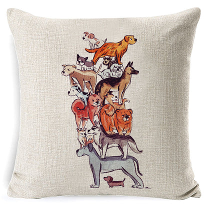 Vintage Dog Print Cotton Pillow Case 45x45CM – Cute Cushion Cover for Sofa & Home