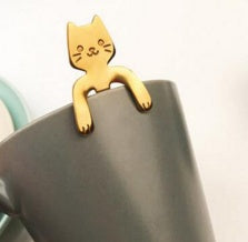 304 Stainless Steel Cartoon Cat Handle Coffee Spoon – Cute Hanging Teaspoon