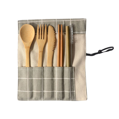 Portable Bamboo Tableware Set – 6-Piece Eco-Friendly Cutlery for Travel & Outdoor