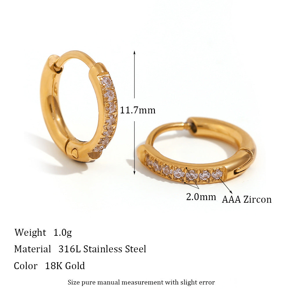 Titanium Steel Zircon Hoop Earrings – Geometric Gold & Steel Jewelry for Women