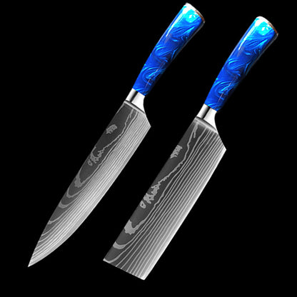8-Inch Chef Knife Set – Blue, Green & Red Resin Handle Kitchen Knife Collection