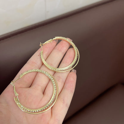 Circle Diamond Drop Earrings – Korean Affordable Luxury Alloy Jewelry for Women