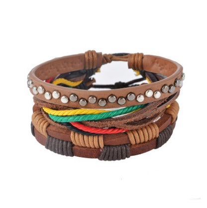 Punk Leather Multilayer Bead Wrap Bracelet – Handwoven Vintage Jewelry for Men & Women