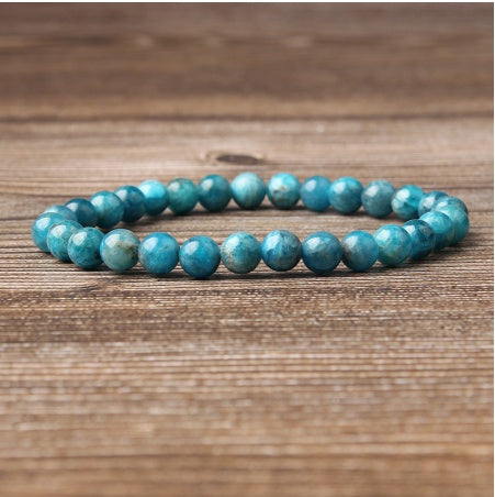 Natural Blue Apatite Elastic Bead Bracelet – Unisex Gemstone Jewelry