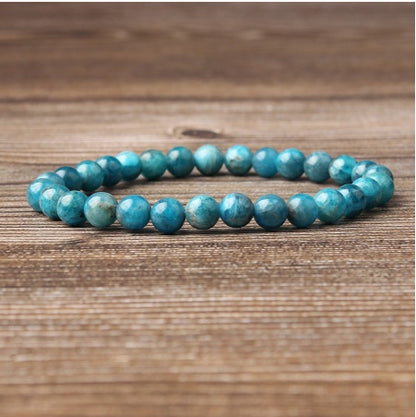 Natural Blue Apatite Elastic Bead Bracelet – Unisex Gemstone Jewelry