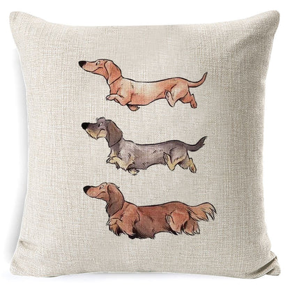 Vintage Dog Print Cotton Pillow Case 45x45CM – Cute Cushion Cover for Sofa & Home