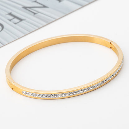 Diamond-Set Stainless Steel Opening Bracelet – Elegant Cuff for Women