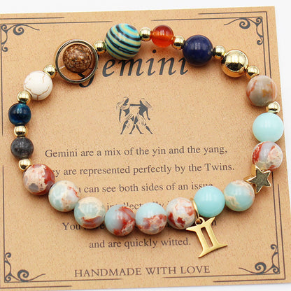 Zodiac Natural Stone Bracelet – Constellation Beaded Bracelet with Agate & Shoushan Stone