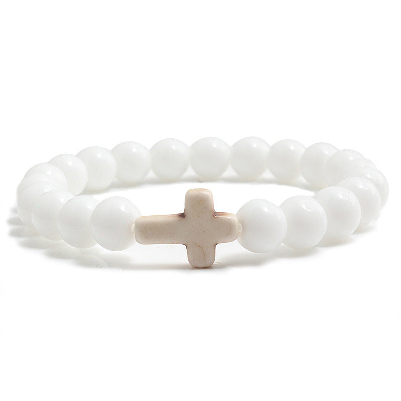 Turquoise Cross Bead Bracelet – Colorful Natural Stone Jewelry for Men & Women