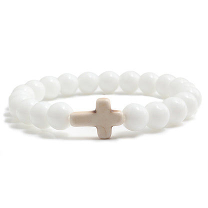 Turquoise Cross Bead Bracelet – Colorful Natural Stone Jewelry for Men & Women