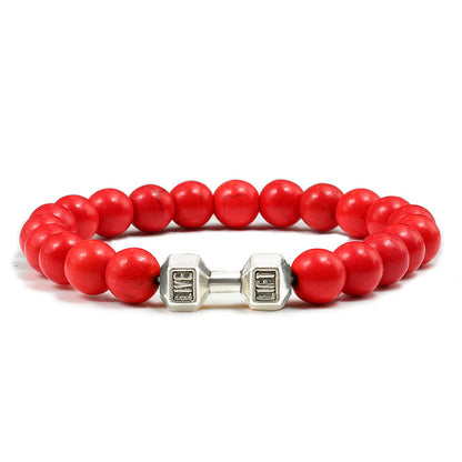 Stone Bead Barbell Bracelet – 8mm Electroplated Alloy Jewelry for Men & Women