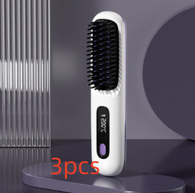 2-in-1 Wireless Hair Straightener Brush | Cordless Hot Comb with LCD & USB Charging