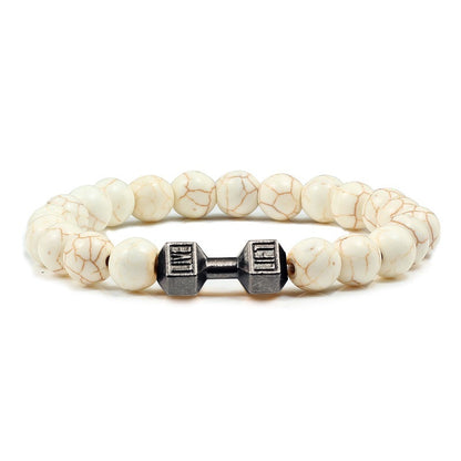 Stone Bead Barbell Bracelet – 8mm Electroplated Alloy Jewelry for Men & Women