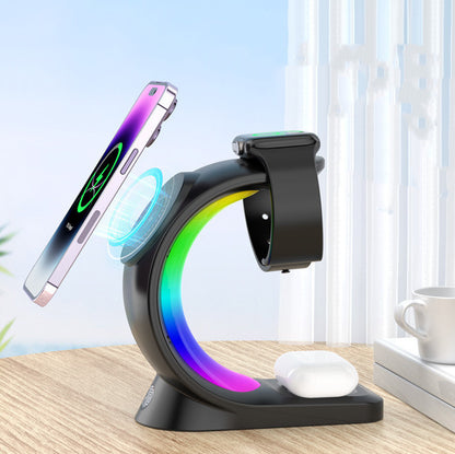 4-in-1 Magnetic Wireless Charger Station with RGB Light – Fast Charging for iPhone, AirPods & Apple Watch
