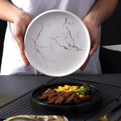 Nordic Style Marble Ceramic Plate – Household Elegant Dining Dish