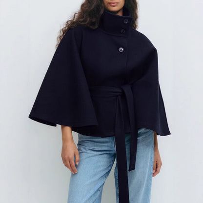 Women's Winter Trench Coat – High Neck Batwing Sleeve with Belt
