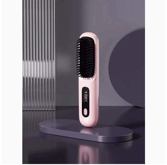 2-in-1 Wireless Hair Straightener Brush | Cordless Hot Comb with LCD & USB Charging