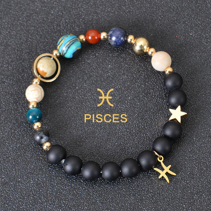 Eight Planets Zodiac Bracelet – Frosted Natural Stone Beads for All 12 Signs