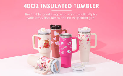 40 Oz Insulated Tumbler with Handle & Straw – Stainless Steel Vacuum Cup