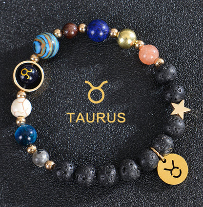 Eight Planets Zodiac Bracelet – Frosted Natural Stone Beads for All 12 Signs