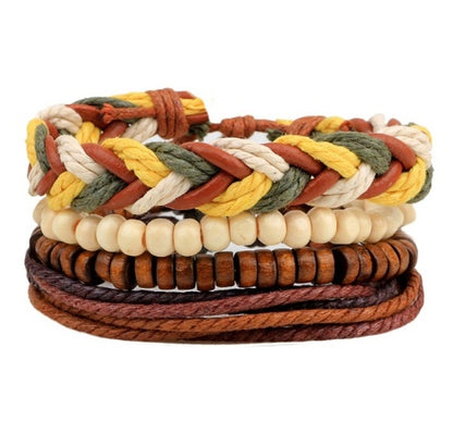 Punk Leather Multilayer Bead Wrap Bracelet – Handwoven Vintage Jewelry for Men & Women
