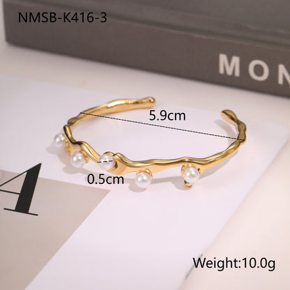 18K Gold-Plated Stainless Steel Opening Bracelet – Geometric INS Fashion Jewelry for Women