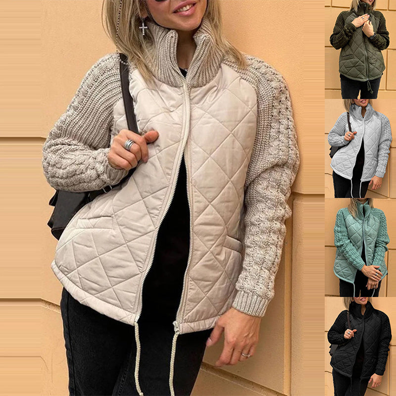 Women's Winter Stand Collar Knitted Jacket with Pockets & Zipper