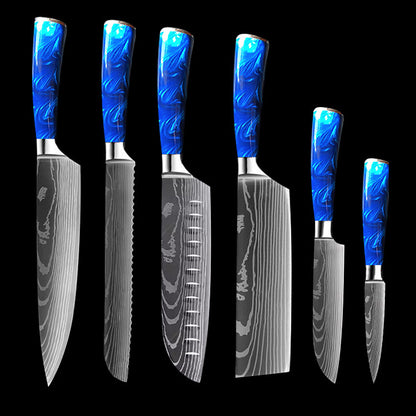 8-Inch Chef Knife Set – Blue, Green & Red Resin Handle Kitchen Knife Collection