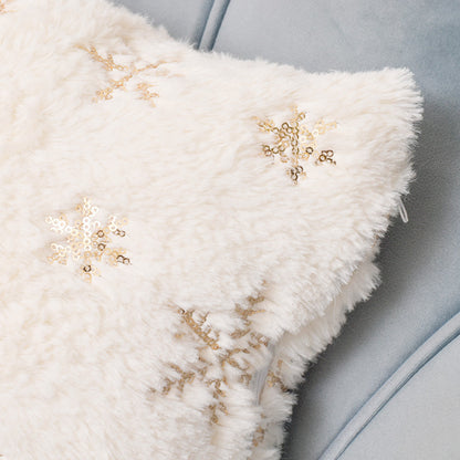 Christmas Plush Snowflake Sequin Pillow Cover – Festive Rabbit Hair Cushion Case for Holiday Decor