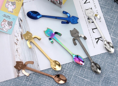 304 Stainless Steel Cartoon Cat Handle Coffee Spoon – Cute Hanging Teaspoon