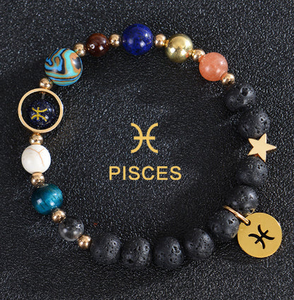 Eight Planets Zodiac Bracelet – Frosted Natural Stone Beads for All 12 Signs
