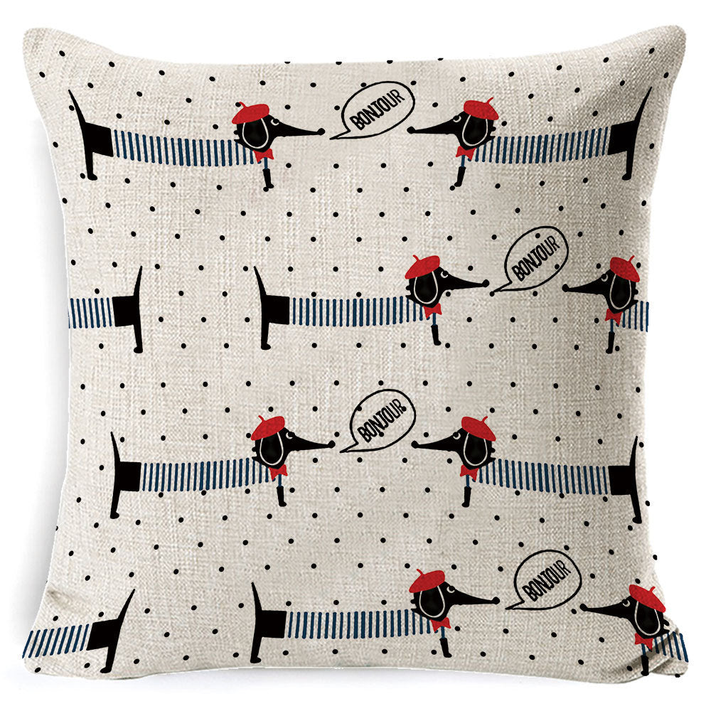 Vintage Dog Print Cotton Pillow Case 45x45CM – Cute Cushion Cover for Sofa & Home
