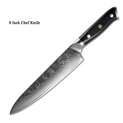 Japanese Damascus Steel Kitchen Knife Set – Chef, Santoku, Fruit & Utility Knives