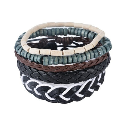 Punk Leather Multilayer Bead Wrap Bracelet – Handwoven Vintage Jewelry for Men & Women