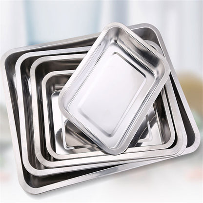 Stainless Steel Rectangular BBQ Tray – Deep Dish Storage & Serving Plate for Kitchen & Grill
