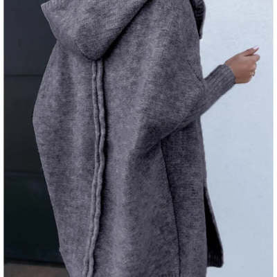 Bat Sleeve Hooded Cardigan – Oversized Knit Sweater for Women