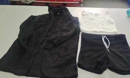 3-Piece Women's Velvet Pajama Set – Crop Top, Tank & Drawstring Pants