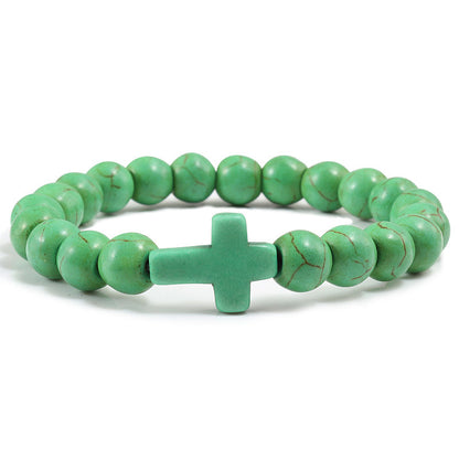 Turquoise Cross Bead Bracelet – Colorful Natural Stone Jewelry for Men & Women