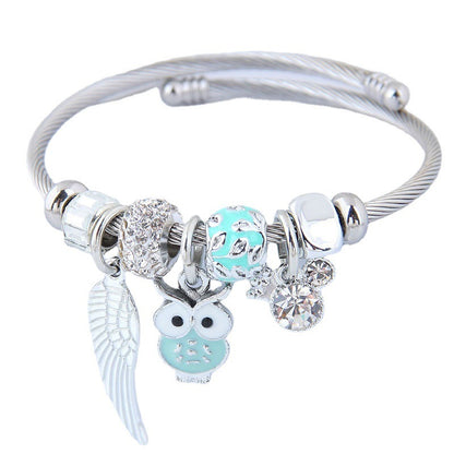 Owl Angel Wings Rhinestone Bracelet – Steel Alloy Bead Bracelet for Women