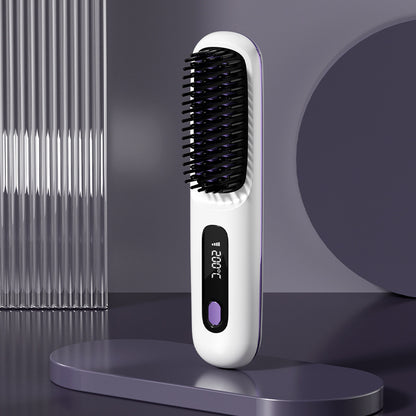 2-in-1 Wireless Hair Straightener Brush | Cordless Hot Comb with LCD & USB Charging