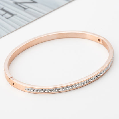 Diamond-Set Stainless Steel Opening Bracelet – Elegant Cuff for Women