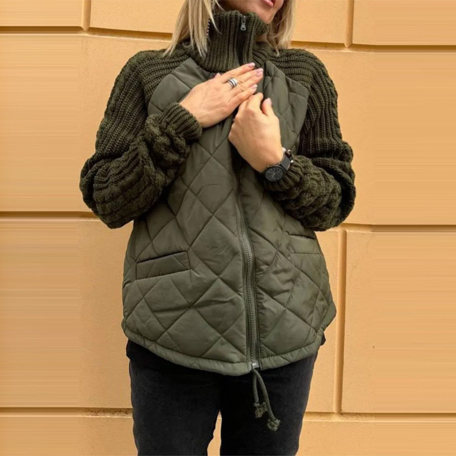 Women's Winter Stand Collar Knitted Jacket with Pockets & Zipper
