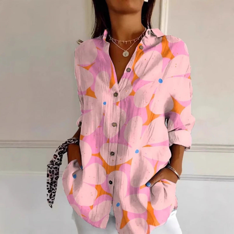 Floral Print Long-Sleeve Women's Shirt – Casual Button-Up Top